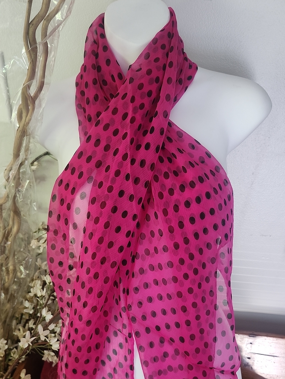 Made In India Hot Pink Polka Dot Sheer Scarf